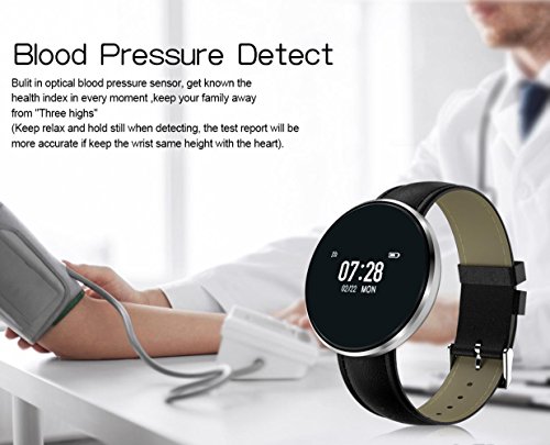 L@YC Fitness Tracker, Colleer Bluetooth 4.0 Waterproof Smart Bracelet Bands Sport Watch Waistband with Heart Rate Monitor and Blood Pressure Monitor for iPhone Android Smartphone, Black Steel Strip