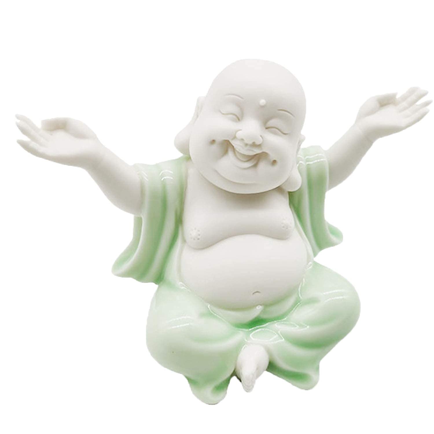 Ceramic Cute Laughing Buddha Ornament Small Buddha Statue Creative Crafts Dolls Ornaments Gift Classic Delicate Arts and Tea Accessories 5.51x3.54x3.54 Inch