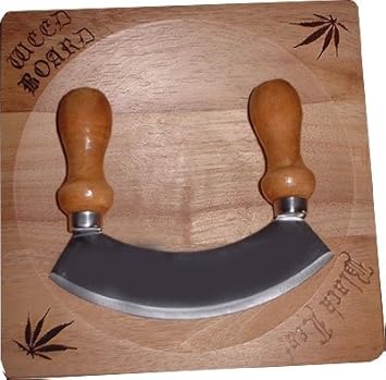 Black Leaf Wiegemesser Set Kräuter Messer mit Holzbrett