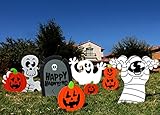 Spooktacular Creations Halloween Decorations Outdoor Skeleton and Ghost Corrugate Yard Stake Signs Halloween Lawn Yard Decorations (Pack of 7)