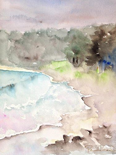 San Simeon Beach, Foggy Day in Cambria, Central Coast of California, 9 by 12 inches - Original Watercolor Wall Art - Hand Painted