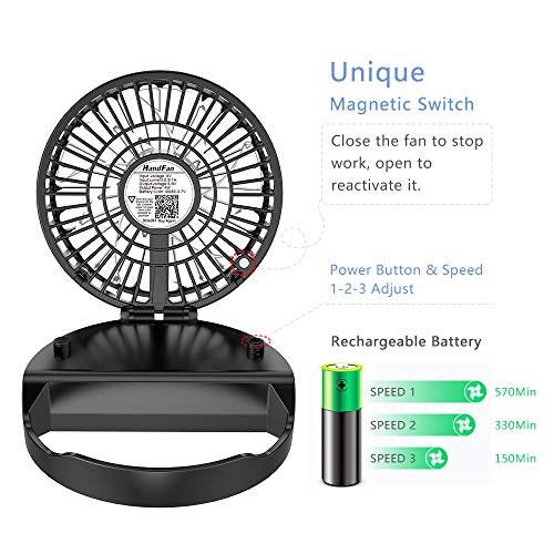 HandFan Necklace Fan Mini Wearable Fans with 2000 mAh Rechargeable Battery 3-9.5 hrs Working Times,3 Speeds Adjustment and for Office Home Outdoor Traveling