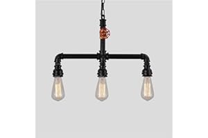 Nordic Industrial 3-Light Pendant Chaner - Vintage Iron Pipe Ceiling Fixture for Restaurant, Bar, Farmhouse, E27/E26 Sockets,