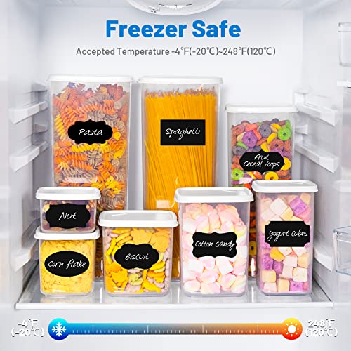 Airtight Food Storage Containers Set with Lids[8 Pack] for Kitchen & Pantry Organization, Canisters for Cereal Flour Sugar Dry Food BPA Free Plastic Stackable, Include Labels Marker Spoon