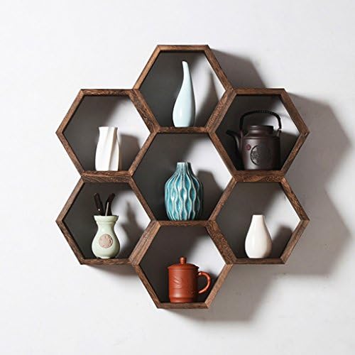 JXXDQ Hexagon Assembled Shelf, Solid Wood Decorative Wall Hanging, Brown Bedroom Living Room Display Cabinet, 70 * 73 * 12cm