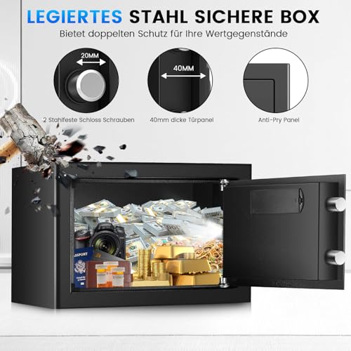 15L Safe Safe for Home, Fireproof Safe with Spare Key, Removable Shelf and Alarm System, Small Digital Safe with Combination Lock for Cash, Important Documents