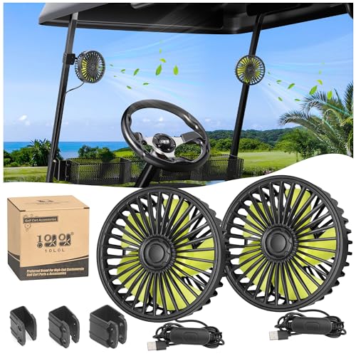 10L0L USB Powered Golf Cart Fans Fit for Yamaha Club Car EZGO Independent Switch with 3-Speed Setting, 360° Rotatable, No Obstructing Sight, Low Noise Designed, Quick Release, Won't Fall Off