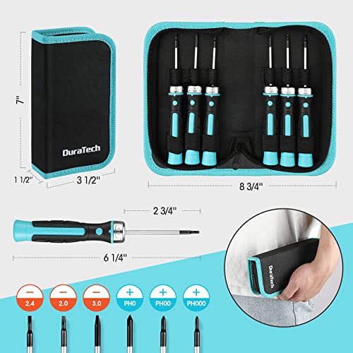 DuraTech 6-Piece Precision Screwdriver Set, Phillips, Slotted, Magnetic Screw Drivers with Innovated Ratcheting Setting, Magnetizer and Storage Bag, Repair Tool Kit For Eyeglass, Watch, Jewelry