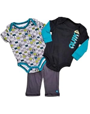 Quiksilver Baby Boys 3pc Bodysuits and Pants Set, Blue, 6-9 Mos
