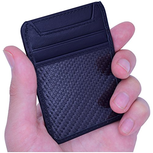 image for BASTION Pure Carbon Fiber and Leather 6 Slot Card Holder Wallet for Me
