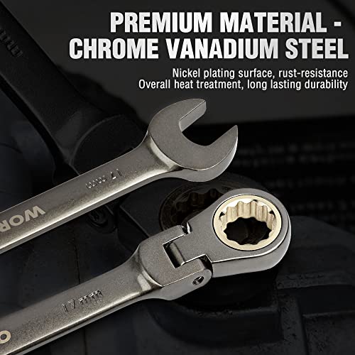 WORKPRO 8piece FlexHead Ratcheting Combination Wrench Set, Metric 9