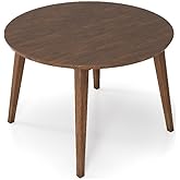 Allora Mid-Century Modern Round Solid Wood Dining Table, 43 in, Brown Walnut Finish, Durable Beveled Top, Seats 4 Adults, Con