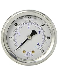 Pic Gauge 202l 204d Glycerin relleno de centro Industrial Back Mount Medidor de presión con acero inoxidable caso, latón Internals, lente de plástico, 2" Dial Rango de tamaño, tamaño 1 4" macho NPT Conexión, 0 60 PSI