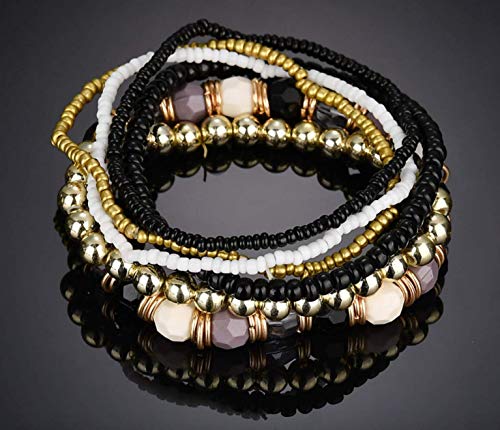 Nurbo 1 Set 7PCS Boho Wholesale Multilayer Acrylic Beads Beach Bracelet (Black) - Thumbnail 4