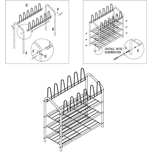 DazHom 3Tier Shoe Rack Storage Organizer, Heavy Duty Wire Grid Metal