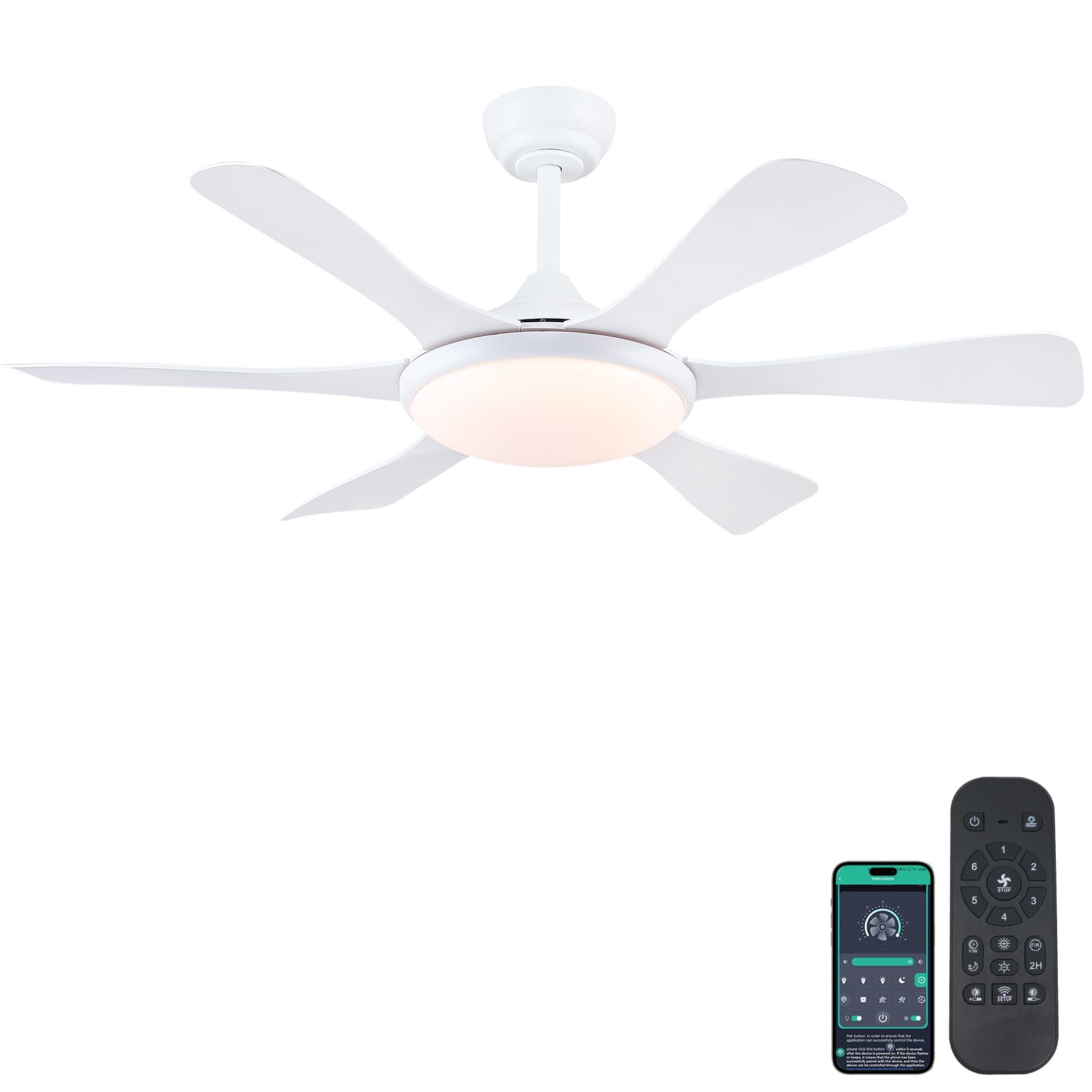 Photo 1 of Surtime Ceiling Fans with Lights-47 Low Profile Ceiling Fan with Light and Remote/APP Control,Flush Mount,DC Reversible,LED Dimmable Ceiling Fans for Bedroom,Indoor/Outdoor Patio Use(White)