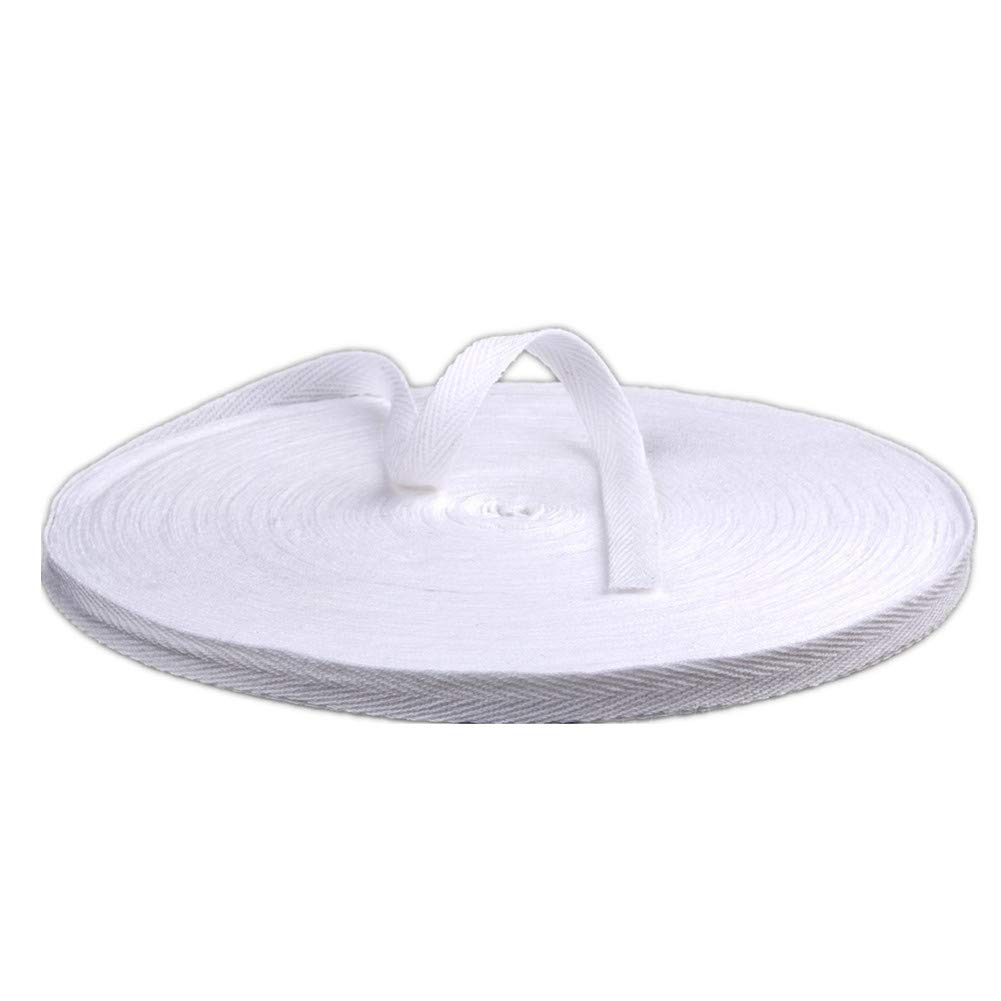 50 Meters Cotton Ribbon Herringbone Webbing Trim Fabric Tape Tapestry for Bias Binding Gift Wrapping Embellishment Craft Width 10mm (White)