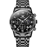 OLEVS Mens Watches Luxury Big Face Waterproof Stainless Steel Analog Quartz Multifunctional Luminous Date Two Tone Fashion Dress Wrist Watches for Man