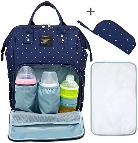 Elongdi Baby Diaper Bag, Large Capacity Travel Backpack Nappy Bags for Baby Care, Multi-Functional Diaper Backpack Baby Nappy Changing Bag Nursing Bag, Nappy Changing Mat &amp; Carry Bag Included (Blue/S)
