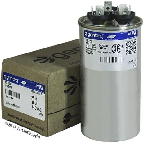27L558 - 25 + 10 uf MFD 440 Volt VAC - Genteq Round Dual Run Capacitor Upgrade