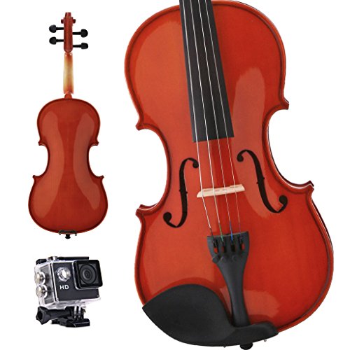 Kaizer VLN-1000 Reliable Student Violin 1000 Series Standard 4/4 Size Varnished Finish with Included Action Camera & Accessories