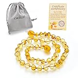 Choker Natural Unisex Raw Baltic Amber Teething Necklace for Babies Children Boys Girls Teethers, Drooling & Teething Pain Reduce Properties, Teething Pain (Yellow)