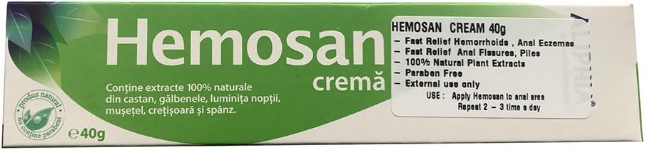 HEMOSAN Cream 40g, Anti Hemorrhoids & Piles, Anal Fissures, Anal Eczemas, Natural Plant Extracts of Chestnut, Marigold