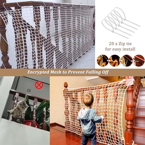 LJBD Safety Net for Children, Cats, Safety Net for Fall Stop, Zenza Knots, Wear-resistant for Stairs and Balconies Railings Garden Swing (Size: 2 x 5 m, 7 x 16 ft), Colour: White)
