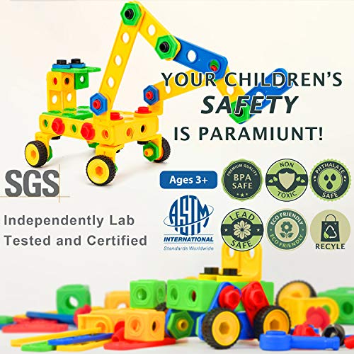 cossy 107 Pieces Construction Engineering Building Blocks Set, Manipulative Toy for Boys & Girls, Come with a Sturdy Storage Container, Best STEM Toy Gift for Kids Ages 3 yr - 6 yr - Thumbnail 3
