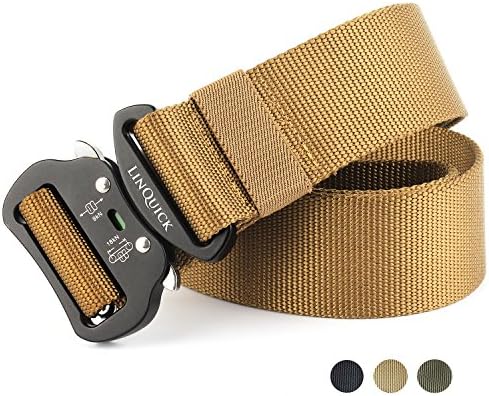 LinQuick Men's Heavy Duty Belt Men Military 1.5'' Webbing Belt Quick-Release Riggers nylon Belt with Cobra Buckle (Suit wasit 34'' - 40'', Brown)