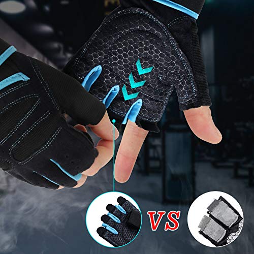 Thiroom Workout Gloves with Wrist Wrap Support for Men & Women Shorty Fingerless Gym Gloves Exercise Training Gloves for Weightlifting Training Fitness Hanging (Blue, XL)