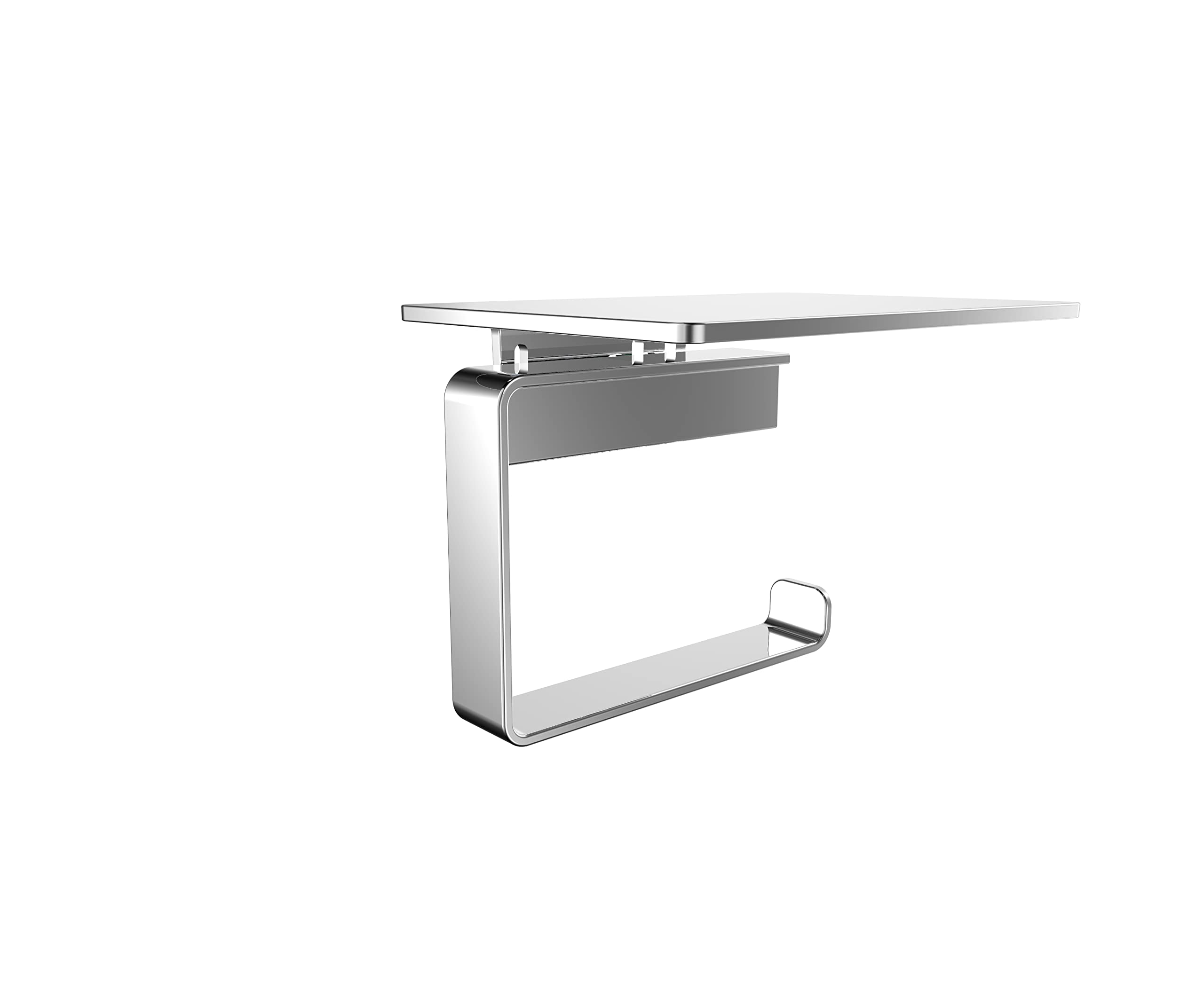 EMCO Loft Toilet Roll Holder with Shelf, Modern Toilet Roll Holder with Wall Mounted Shelf, Aluminium Paper Holder, Chrome