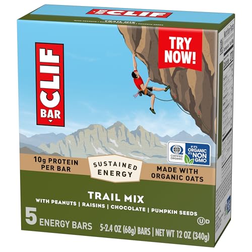 CLIF BAR – ENERGY PROTEIN BARS – TRAIL MIX – MADE WITH ORGANIC OATS – ENERGY BARS – NON-GMO – (5 PACK)