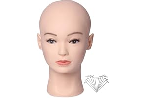 HAIRWAY Bald Mannequin Head Female Professional Cosmetology Training Head Bald Manikin Head for Wigs Making and Display Doll Head with Free T-pins (White 21.5 Inch)