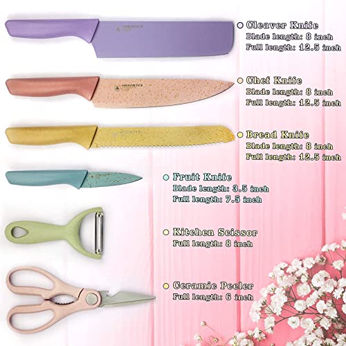 6 piece colorful designer stainless steel chef\'s kitchen knife set-colorful stainless steel knife kitchen accessory set, sharp kitchen knife set with gift box-kitchen anti-scratch and anti-rust knife