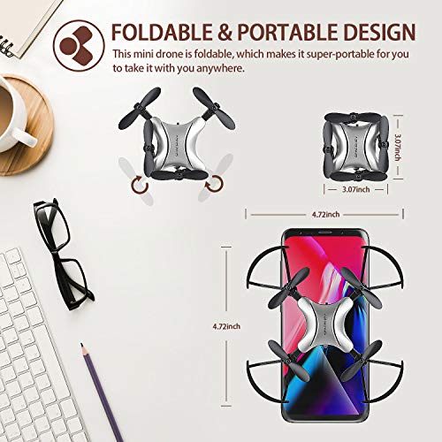 Spacekey Mini RC Helicopter Drone for Kids Quadcopter with Altitude Hold, Headless Mode, One-Key Take-Off/Landing, 3D Flip Function and Foldable Arms, Good for Beginners - Silver