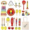 Only Better Toddlers Musical Instruments Wooden Music Toys 24 Pcs Musical Percussion Drum Set for 3 4 5 Years Olds 36…