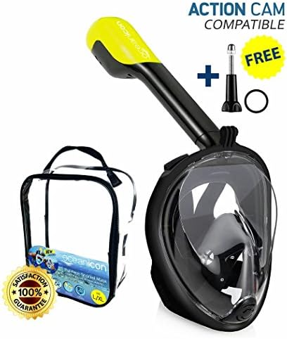 OCEAN ICON Full Face Snorkel Mask 2017 MODEL 3rd Gen 180° Panoramic Gopro Compatible Anti Fog &amp; Leak Proof Mask With Long 8.8'' Tube For Snorkeling Scuba Diving Swimming Exploring
