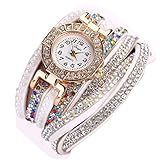 Hunputa® Ladies Watch Women Pearl Scale Bracelet Quartz Wristwatch Crystal Diamond Clock Women Dress Watch (White)
