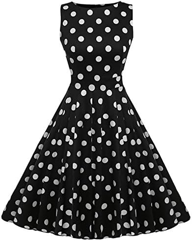 Lucao Women's Round Neck Sleeveless Printed Retro Skirt Dress L29-M
