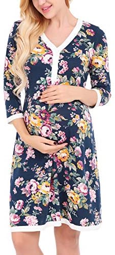 Monrolove Women's Maternity Pregnancy Floral Dress Nursing Nightgowns Breastfeeding Sleepwear