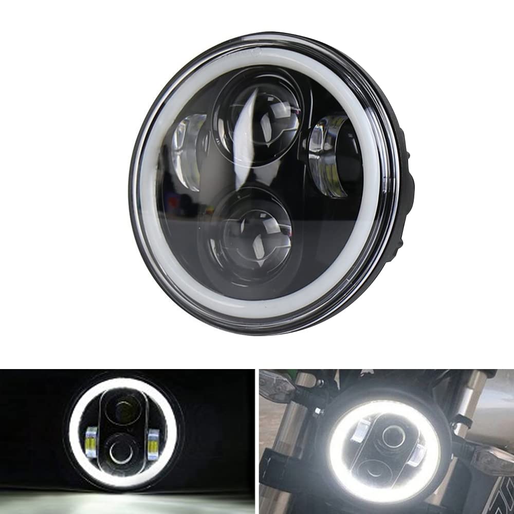 SUPAREE 5.75" LED Headlight, 5 3/4 inch LED with Angel Eyes Halo Ring for Motorcycle Headlamp Projector Driving Light