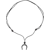 BlueRica Horseshoe Pendant on Adjustable Brown Cord Necklace