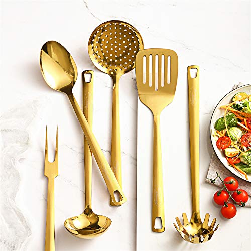 DISHWASHER SAFE Utensil Set, Marco Almond® Golden Titanium Utensils