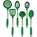 Culinary Couture 6-Piece Stainless Steel & Silicone Kitchen Utensils Set, Silicone Cooking Utensils, Heat Resistant Kitchen Cooking Utensils Set, Includes a Bonus Recipe E-Book, Dark Green