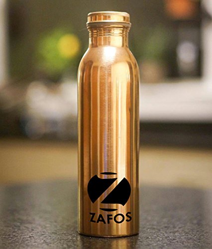 Zafos Pure Copper Yoga Water Bottle or Thermos Flask 34oz Capacity with 99.5% Purity- Handmade,Joint Free & Leak Proof for Ayurvedic Health Benefits, Sports,Gym,Yoga & Travel