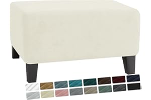 MAXIJIN Velvet Ottoman Cover Rectangular Stretch Square Ottoman Covers Slipcover Rectangle Washable Foot Stool Cover Thick Storage Protector with Elastic Bottom (Ottoman X-Small, Beige)