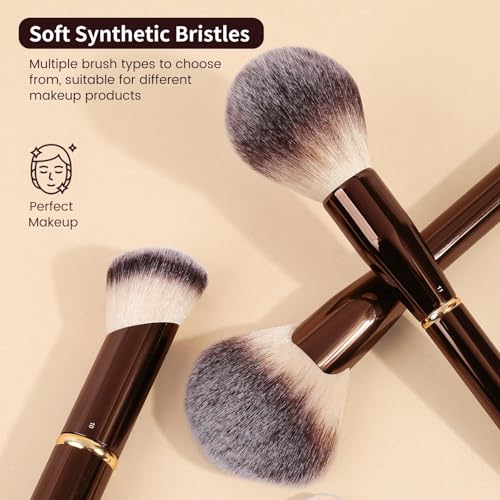 MAANGE 16 Pcs Professional Makeup Brushes, Double Sided Foundation Powder Contour Blush Set Complete Set with Pouch and Gift Box (Coffee Brown)