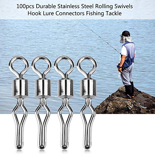 Qiilu 100PCS Rolling Swivels Hook Lure Connectors Angelgerät Angeln Rolling Ball Bearing Barrel Swivel mit Sicherheits… – Bild 5