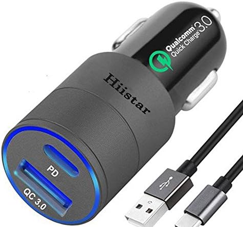 Fast USB PD Car Charger, Power Delivery &amp; Quick Charge 3.0 Enabled, with USB Type C Cord for Google Pixel 2/XL, Moto Z2/Play, Samsung Galaxy S8/S8 Plus/Note 8, LG V30/G6, Nintendo Switch